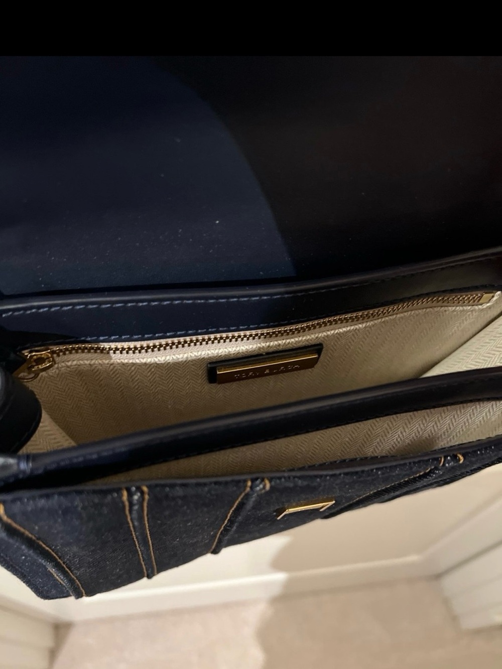 Tory Burch Dark Blue Quilted Denim Crossbody with Gold Chain - Picture 5 of 6